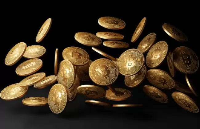 bitcoins-dorados-caen-fondo-negro-representacion-3d_43151-133