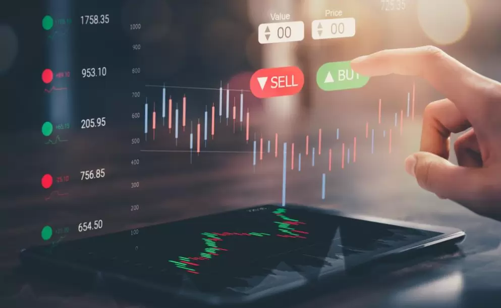 stock-exchange-market-concept-hand-touching-on-trading-icon-screen-with-graphs-analysis-candle-line-on-bokeh-colors-light